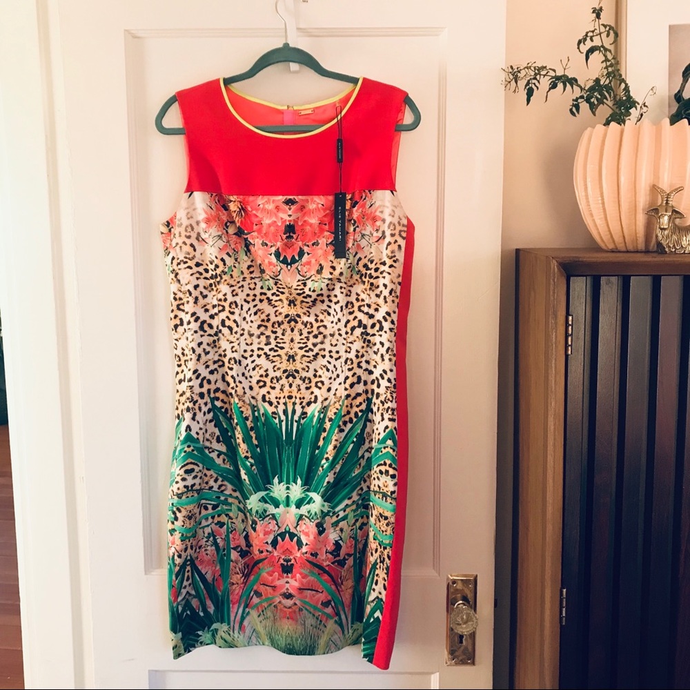 New, tags on Elie Tahari satin tropical mini dress